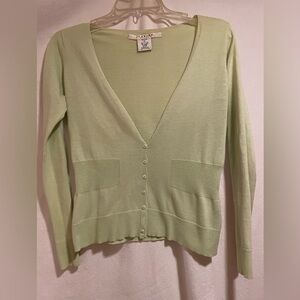 Studio M Light Green V-Neck Button-Front Cardigan